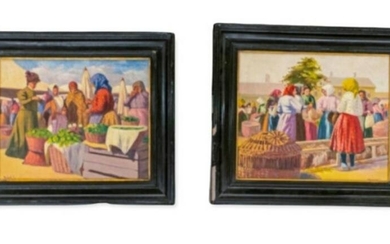 Pair Of Istvan Szasz Oil On Canvas Market Scenes