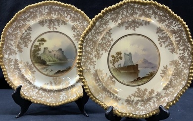 Pair SPODE & TIFFANY Gilt Castle Porcelain Plates