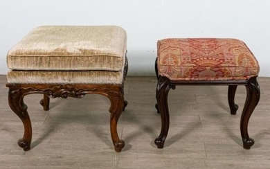 Pair of Carved Chippendale Upholstered Ottomans