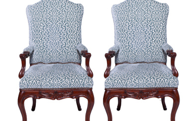Pair of Carved Mahogany Armchairs