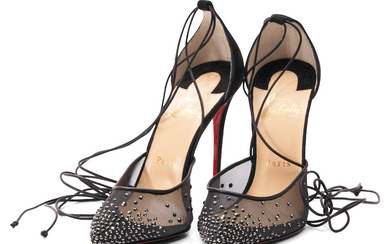 Pair of Christian Louboutin Black Lace-up High Heeled Shoe