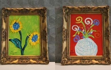 Pair of Floral Abstracts Signed Tali Landsman