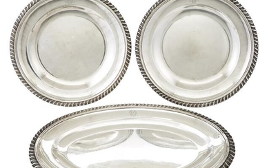 Pair of French Sterling Silver Dishes and Platter