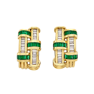 Pair of Gold, Emerald and Diamond Earclips, Charles Krypell