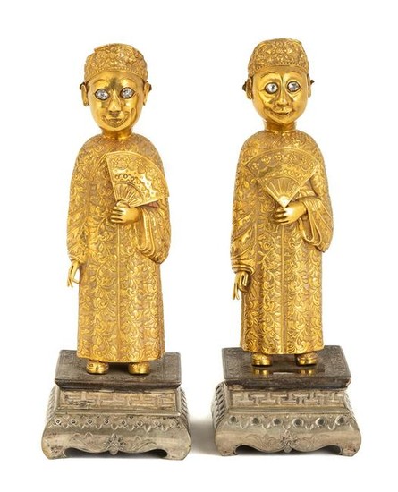 Pair of Gold, Silver and Gemstone Standing Court