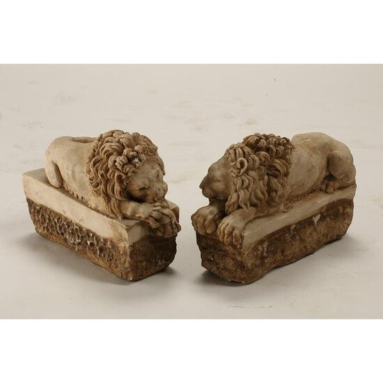 Pair of Italian Marble Style Reclining Lions