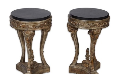 Pair of Italian Style Marble Top Pedestals, 20th c., H.- 27 1/2 in., Dia.- 17 in. (2 Pcs.)
