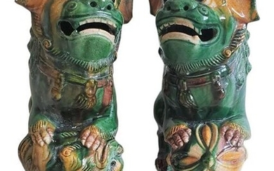 Pair of Jade Colored FooDog Statues