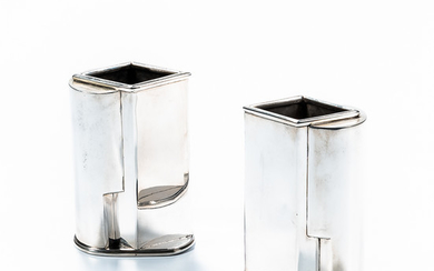 Pair of Jean Puiforcat Art Deco Sterling Silver Vases