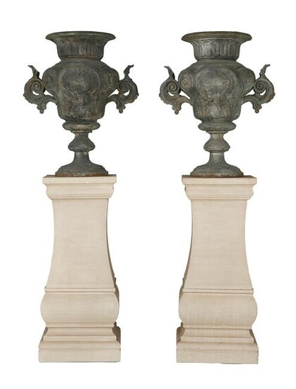 Pair of Rococo Revival Cast Iron Urns