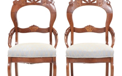 Pair of Victorian Aesthetic Movement Walnut and Burl Walnut Parlor Side Chairs