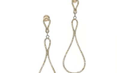Pair of Yellow Diamond, Silver, 14k Gold Earrings.
