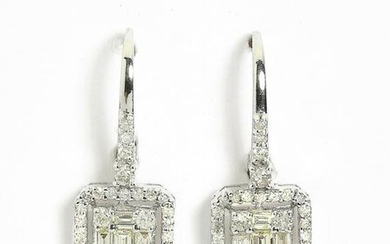 Pair of diamond and 14k white gold ear pendants