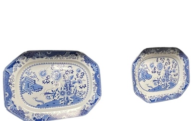 Pair of early blue and white Spode meat plates, 44cm by 32cm...