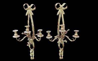 Pair of large rococo style ormolu wall lights