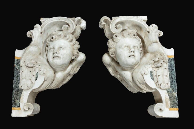 Pair of scrolls decorated with angel's heads, South Italian, Neapolitan, 18th century