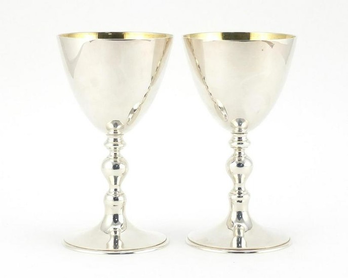 Pair of silver chalices with gilt interiors, by Marlow