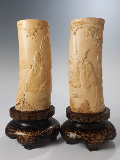 Pair of vases - Elephant ivory - Japan - Meiji period (1868-1912)