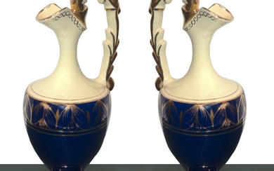 Paire de vases beige et bleu, années 50 H cm 29