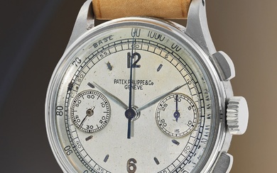 Patek Philippe, Ref. 130 A rare, early, and attractive stainless steel chronograph wristwatch with two-tone dial