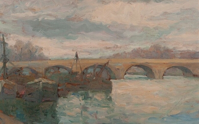 Paul Louis MESTRALLET (1886-?) Pont sur la Seine Toile, signée et datée 1910 en bas...