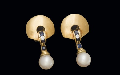 Pearl, sapphire and diamond earrings