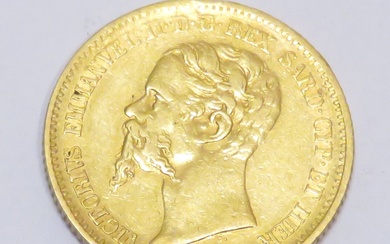 Pièce en or de 20 Lires "Victor Emmanuel II-Royaume de Sardaigne" datée de 1852 (P)....