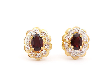 Plated 18KT Yellow Gold 1.02cts Garnet and Diamond Earrings