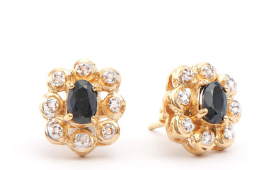 Plated 18KT Yellow Gold 1.30ctw Black Sapphire and Diamond Earrings