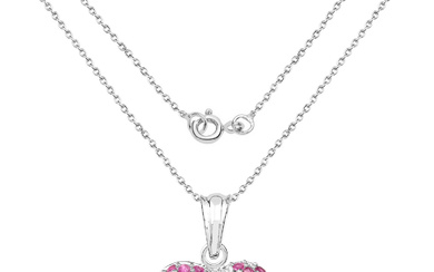 Plated Rhodium 2.25ctw Ruby and White Sapphire Pendant with Chain