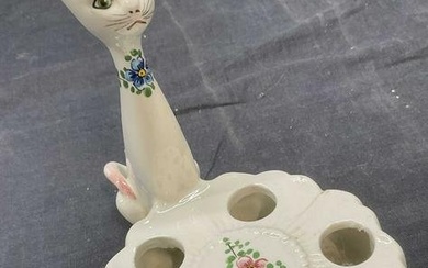 Porcelain Cat Motif Candle Holder, ITALY