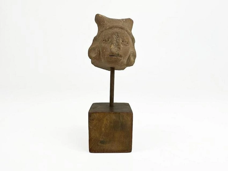 Pre Columbian Pottery Head On Wood Stand