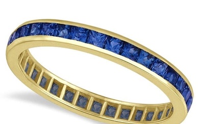 Princess-Cut Blue Sapphire Eternity Ring Band 14k Yellow Gold 1.36ctw