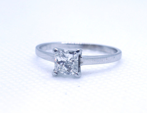 Princess Natural Diamond- 14 kt. White gold - Ring - Clarity enhanced 0.62 ct Diamond