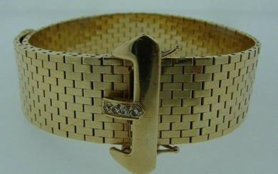 RETRO 14k Yellow Gold & Diamond Buckle Bracelet Circa