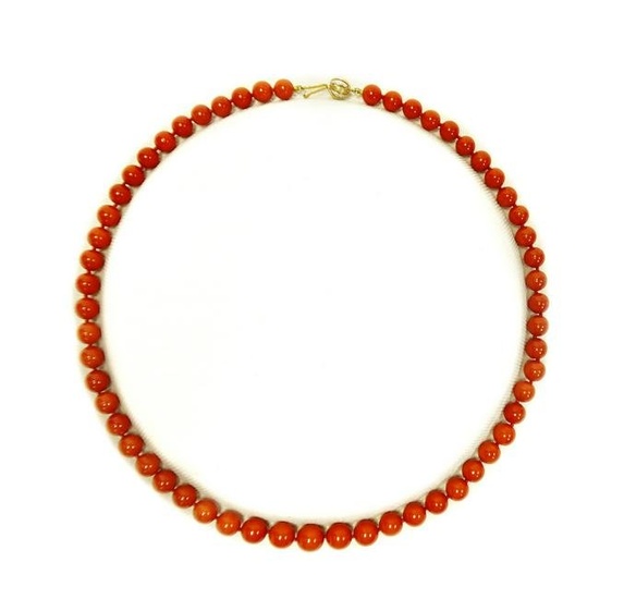 Red Coral 57 Pieces Bead Necklace, 14K & Diamond Clasp