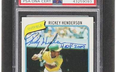 Rickey Henderson Signed 1980 Topps #482 RC Inscribed "HOF 2009" (PSA | Auto 9)