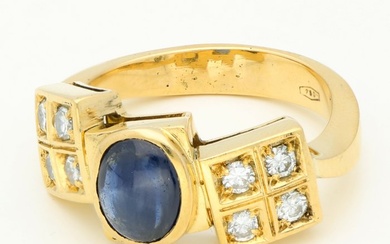 Ring - 18 kt. Yellow gold Diamond (Natural) - Sapphire
