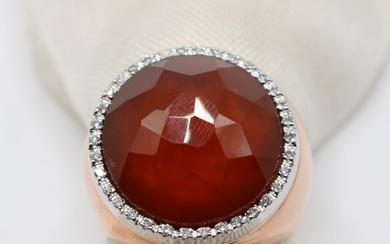 Ring - 9 kt. Rose gold - 0.18 tw. Diamond (Natural) - Quartz