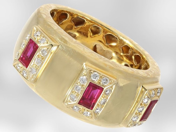 Ring: unique yellow gold ring with rubies and...
