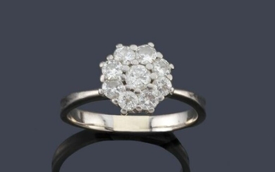 Ring with rosette motif with diamonds and 18K white
