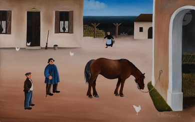 Robert BROUSSOLLE (born in 1931)FarmyardOilon canvas.Signed lower right.27 x 41 cmProvenance:Galerie Michèle Brabo, Saintes-Maries-de-la-Mer.