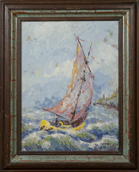 Robert Plize, "Sail Boat on High Seas," 20th c., oil on