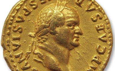 Roman Empire - AV gold aureus Vespasian / Vespasianus - Rome mint 74 A.D. - FORTVNA AVGVST, Fortuna standing left on garlanded base - Gold