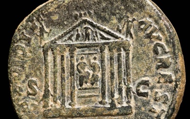 Roman Empire. Antoninus Pius (AD 138-161). Sestertius Rome - TEMPLVM DIV AVG REST COS IIII, Temple of Divus Augustus and Diva Livia