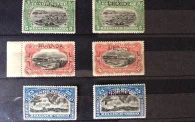 Ruanda-Urundi 1916 - Issue 1916 ‘Le Havre’ overprints OBP/ COB 9B, 10B, 12B, 16B, 17B, 19B