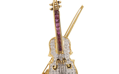 Ruby and Diamond Violin Brooch/Pendant