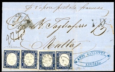 SARDEGNA-MALTA 1862 - 20 cent. indaco (15E), quattro esemplari, perfetti,...