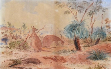 Samuel Thomas Gill (1818 - 1880) - Kangaroos Grazing, 1874 23.5 x 34cm