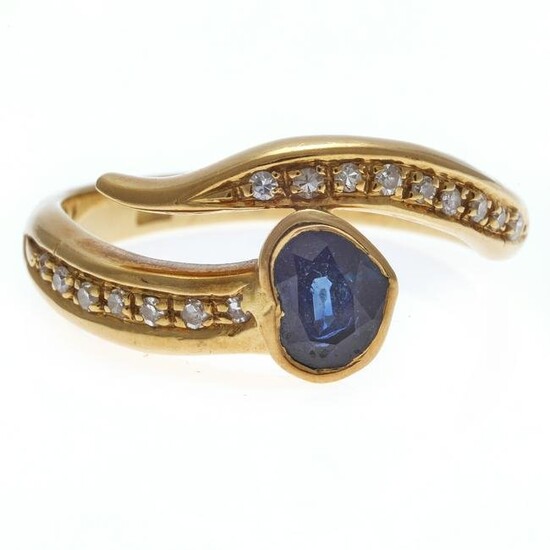 Sapphire, Diamond, 18k Yellow Gold Snake Ring